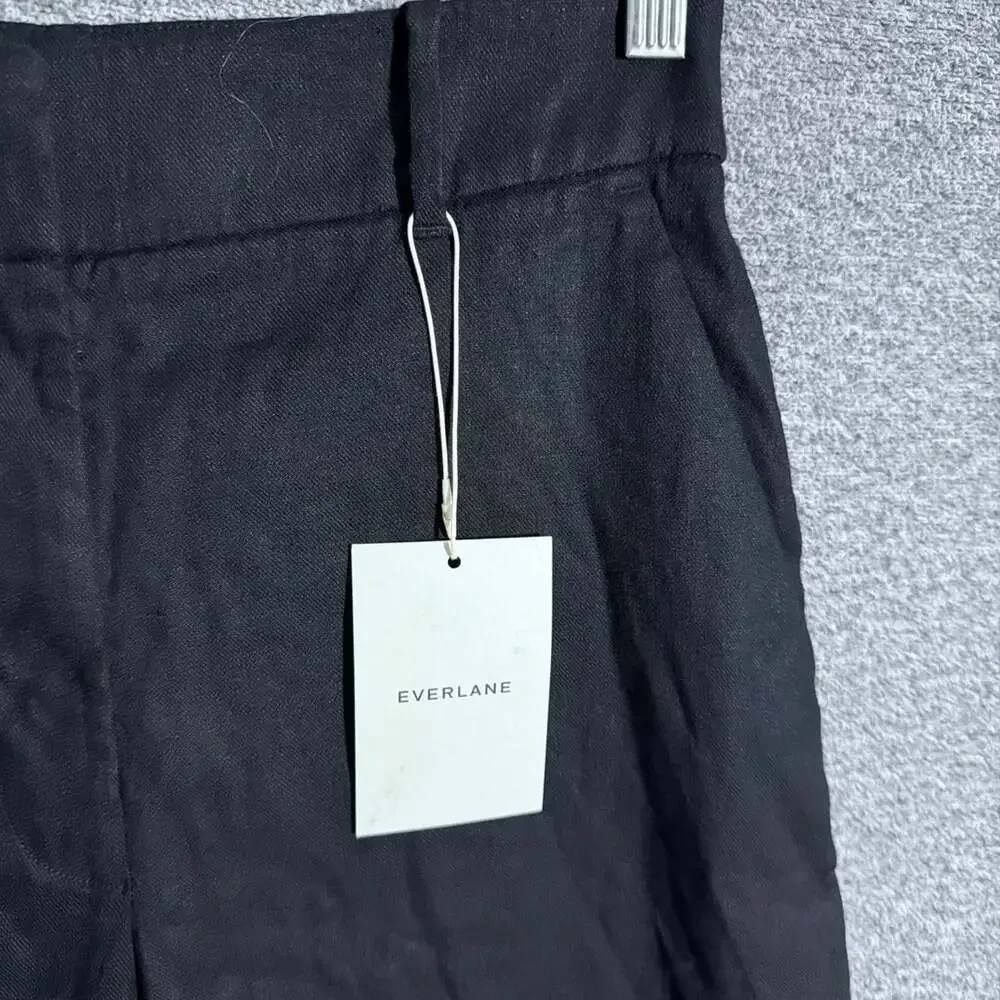 NWT Everlane Women's Size 6 Black Stretch Flax Linen Wide Leg High Rise Trouser